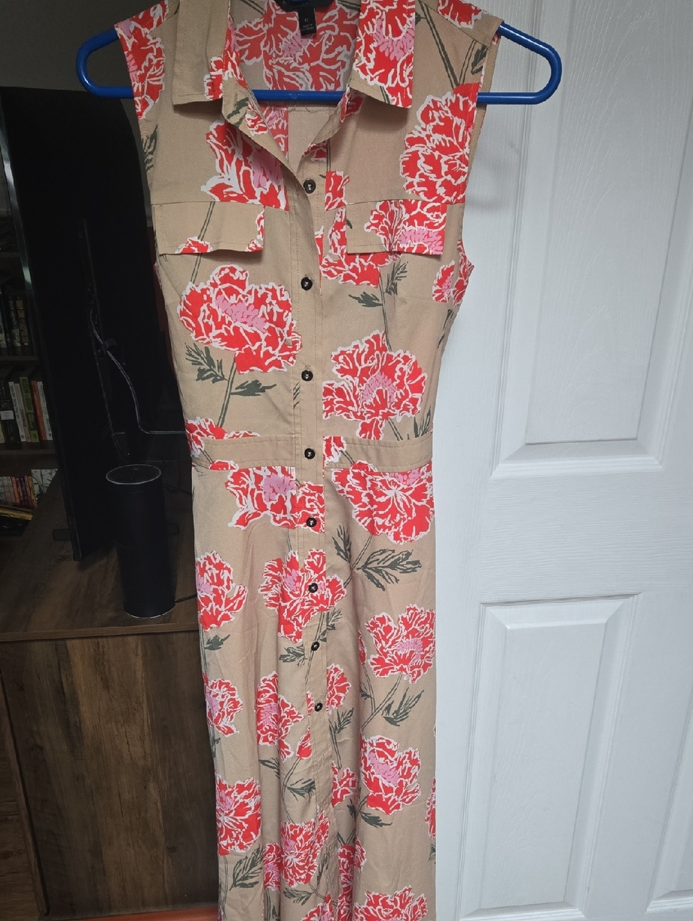 Banana Republic Beige Dress with Coral Floral Print